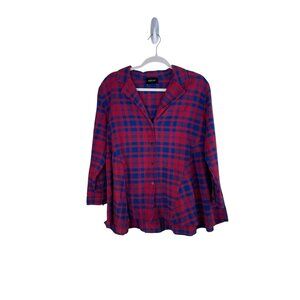 Rachel Comey Red & Blue Plaid Yuca Top Button-Down Blouse With Flowy Hem 4